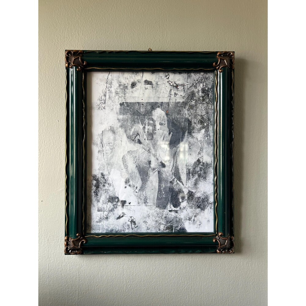 Vintage 8.75” x 10.75” Dark Green with Gold Trim, Ornate Corners Frame